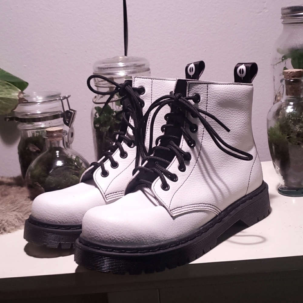 Altercore White Adara Vegan Leather Chunky Boots